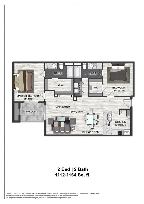 A floor plan of a 2 Bed 2 Bath apartment.